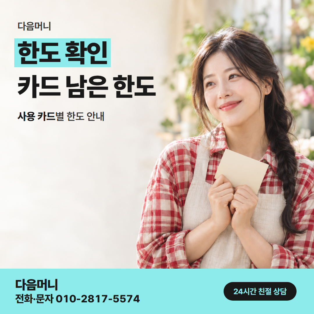 다음머니 태안카드깡 남은 할부 금액이 빠진 한도